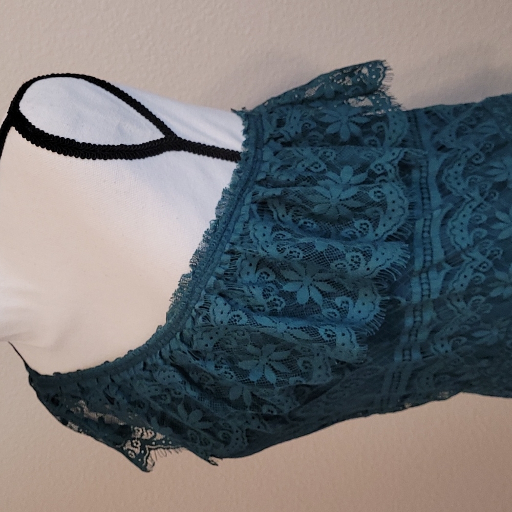 Green Side Shoulder Lace Dress M - Picture 5 of 7